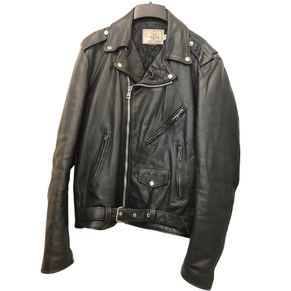 VTG 80s Gino Leathers Moto Euro Style Black Leather Jacket